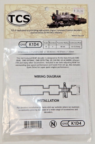 Tcs 1293 k1d4 dcc decoder - dcc,